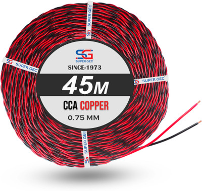 SUPER GEC 0.75mm CCA Copper Dual Core Flexible Electric Wire | 1100V FR PVC Insulated 0.75 sq/mm Red, Black 45 m Wire(Red & Black)