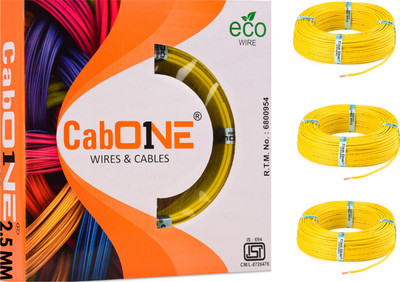 CabONE Cabone 2.5 MM 90 MTR FR PVC Insulated Pack OF-3 Copper wire Cable 2.5 sq/mm Yellow 300 ft. Wire(Yellow)