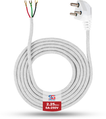 SUPER GEC 3-Pin/3 Core Cotton Protected Copper Wire Cord Plug for Iron,Press Lead (23/60) 1.5 sq/mm White 2.25 ft. Wire(White)