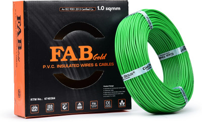 FAB GOLD COPPER 1.0 sqmm| 90 MTR |Multi Strand |Electrical Wire Cable Premium quality 1 sq/mm Green 300 ft. Wire(Green)