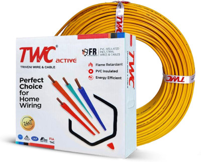 TWC Active Single Core 0.75 sqmm Yellow 90 meter Electrical Wire - FR PVC 0.75 sq/mm Yellow 90 m Wire(Yellow)