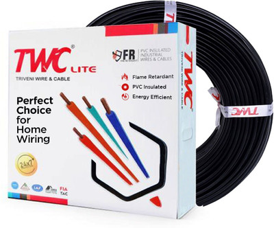 TWC Lite Single Core 0.75 sqmm Black 90 meter Electrical Wire - FR PVC 0.75 sq/mm Black 90 m Wire(Black)