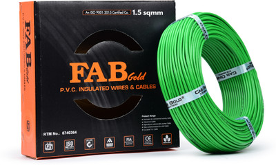 FAB GOLD FR PVC 1.5 sq/mm |90 MTR |Multi Strand Electrical Wire Cable |Premium quality| 1.5 sq/mm Green 300 ft. Wire(Green)