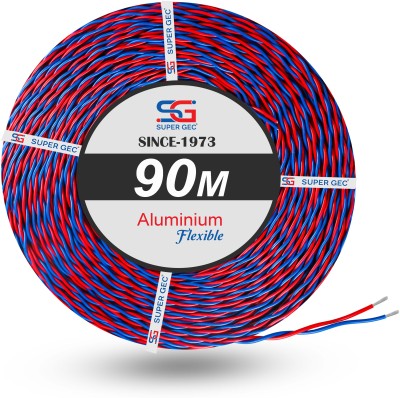 SUPER GEC 10/76 Flexible Double Core Electrical Wire Twisted Aluminium PVC electrical wire 0 sq/mm Blue, Red 90 m Wire(Red & Black)