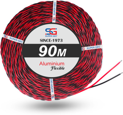 SUPER GEC 40/76 Flexible Double Core Electrical Wire Twisted Aluminium Wire 0.5 sq/mm Red, Black 90 m Wire(Red & Black)