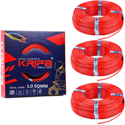 kripa KRIPA 1.0 MM 90 MTR FR PVC Insulated Copper wire Cable Pack OF-3 1 sq/mm Red 300 ft. Wire(Red)