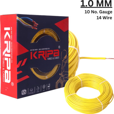 kripa 1.0 sqmm|FR PVC|Copper insulated |Lite Single Core| House Ftting Wire Gauge 10| 1 sq/mm Yellow 300 ft. Wire(Yellow)