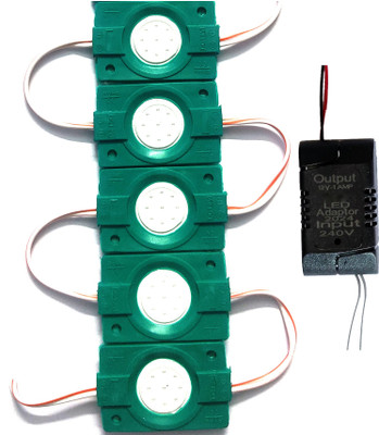Wetrix (5-Pieces) Green DC 12V 2.4 Watt Coin LED Module Light with DC 12 Volt Adapter Light Electronic Hobby Kit
