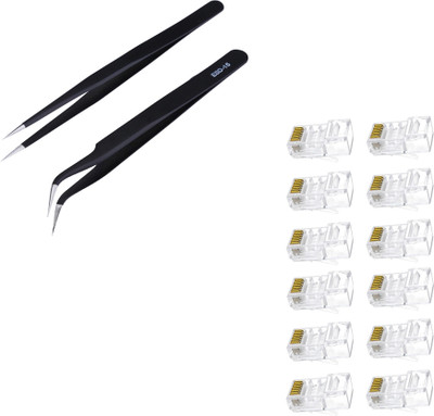 Crafts Haveli Networking Tool Kit Combo Anti Static Tweezer 2pc & RJ 45 Connector 12pc Power Supply Electronic Hobby Kit