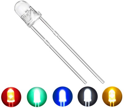 Wizzo (Pack of 100 Pieces) Transparent Bright LED 5mm, 3V DC 2 Pin Light Emitting Diode, Multipurpose, For Science Projects DIY Hobby Kit (20 Each Red, Blue, Green, Yellow, White) Light Electronic Hobby Kit