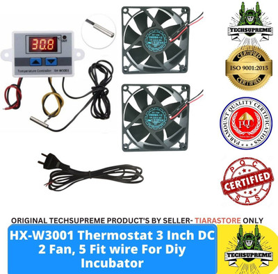 TechSupreme COMBO 1 W3001 DC 3 Inch Fan 2 Pin AC Power Cord 2 mtrs For Diy Incubator Temperature Sensor and Controller Electronic Hobby Kit
