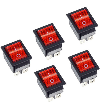 DECENT AIR SYSTEM DPST 4 Pins 16A/250V 20A/125V AC Rocker Switch (RED) with Indicator Lights Electronic Components Electronic Hobby Kit