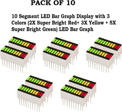 HouseOfCommon PACK OF 10 10 Segment LED Bar Graph Display with 3 Colors Electronic Components Electronic Hobby Kit