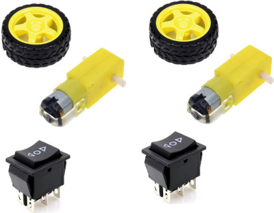 Technical hut 2 Pieces DPDT Rocker Switch With 2 pcs BO motor and Tyre Educational Electronic Hobby Kit