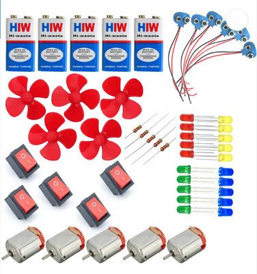 OPULENTSD Dc Motor with Propeller/ 9v Battery / Snap / Mini Rocker Switch Science Project Electronic Components Electronic Hobby Kit