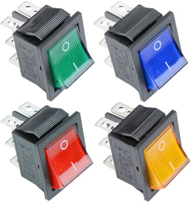 SYMFONIA 4 Color Heavy-duty DPST 4 Pins ON/Off AC Rocker Switch with Indicator Lights Electronic Components Electronic Hobby Kit