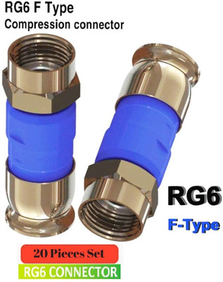 BALRAMA 20pcs Rg6 Compression F Type Straight STB Dish Antenna Coax DTH Cable Connector Combo Set(Silver, Blue)