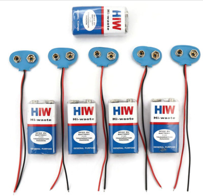 ELECTROSYS 9V Zinc Carbon Battery with T-Type Snap Connector Wire-Pack of 5 for DIY & Toys Electronic Components Electronic Hobby Kit