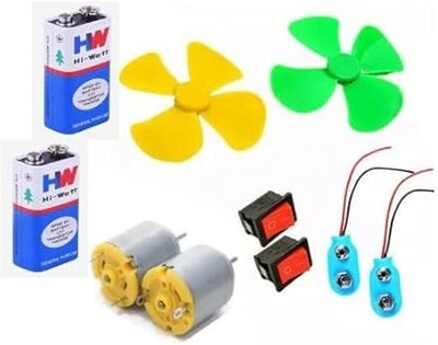 OPULENTSD Science project kit & 2 Dc Toy Motor with 2 Fan Blade, 2 Battery, 2 Battery Electronic Components Electronic Hobby Kit