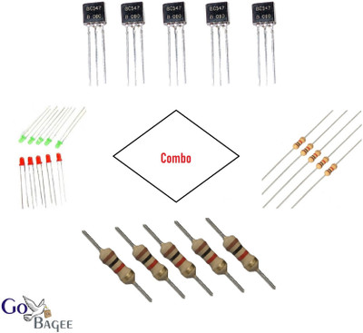 gobagee Combo of BC547 Transistor, 1K &100 ohm Resistors, 5mm Red & Green led 5pcs Each Electronic Components Electronic Hobby Kit