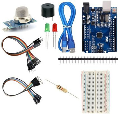 R&D MQ2 Smoke & Gas Sensor Kit for with UNO, Breadboard, Wires, LEDs & Buzzer Electronic Components Electronic Hobby Kit