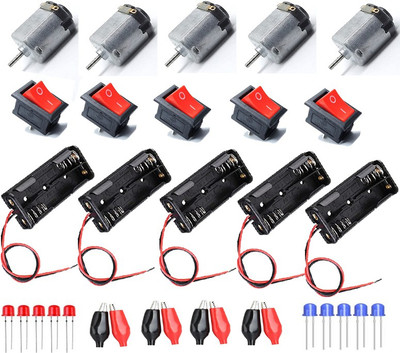 TZZOT Science Project Dc Motor /Battery Holder /On off switch /LED for Students / Kids Educational Electronic Hobby Kit