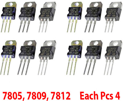 ELPH IC 7805 7809 7812 Combo | TO-220 Voltage Regulator IC | Each Pc 4 - Pack of 12 Electronic Components Electronic Hobby Kit