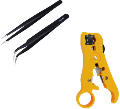 Crafts Haveli Networking Tool Kit Combo Anti Static Tweezer 2pc & Stripping Tool Power Supply Electronic Hobby Kit
