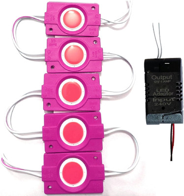 Wenray Adapter + 5 Pieces Coin 12 Volt 2.4 Watt LED Module Light Lamp Bulb (PINK) Electronic Components Electronic Hobby Kit