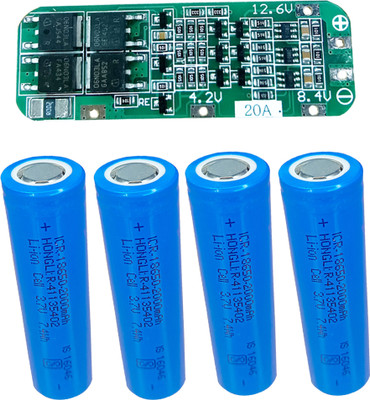 Vincentvolt Combo of 2000mAh 3.7V 18650 Lithium battery and 20A 12.6V BMS Module (4-Cell) Electronic Components Electronic Hobby Kit