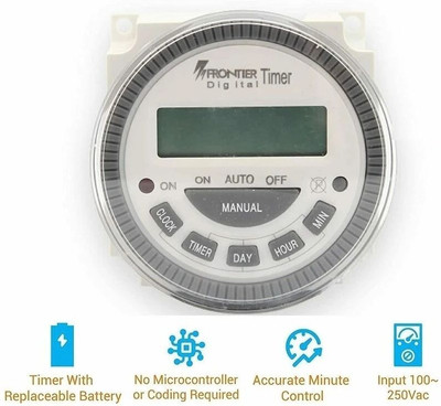 GoodsBazaar TM619H-2 30A 4PIN 230VAC Frontier Digital Timer Programmable Programmable Electronic Timer Switch(White)