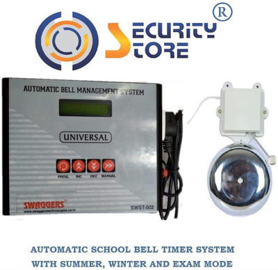 Security Store Automatic School Bell Timer System with 4 Inch Gong Bell- 30 Programs per Day Programmable Electronic Timer Switch(Black, Grey)