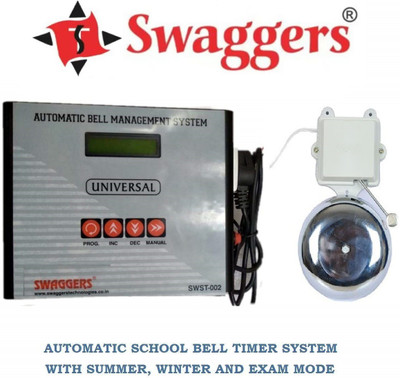 SWAGGERS Automatic School Bell Timer System with 4 Inch Gong Bell, 30 Programming per Day Programmable Electronic Timer Switch(Black, Grey)