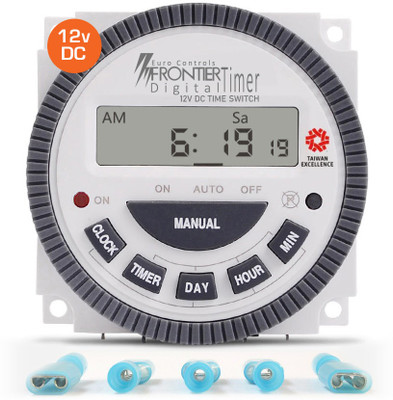 Euro Controls Frontier 12 Volt DC - TM619-4 - 5 PINs - 30 Amps Digital Timer Programmable Electronic Timer Switch(White)