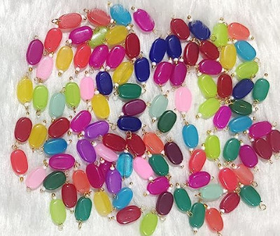 The Giftery Flat Oval Glass Hanging Beads (MULTI COLOURS) Embroidery Hoop(Pack of 100)