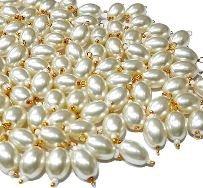 The Giftery Oval Shape Glass Hanging Beads ( OFFWHITE) Embroidery Hoop(Pack of 100)