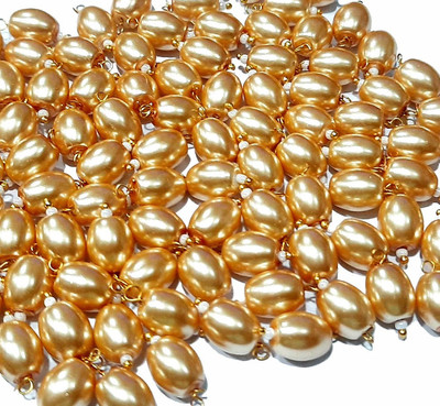 The Giftery Oval Shape Glass Hanging Beads (gold)01 Embroidery Hoop(Pack of 100)