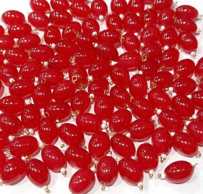 The Giftery Oval Shape Glass Hanging Beads (RED)01 Embroidery Hoop(Pack of 100)