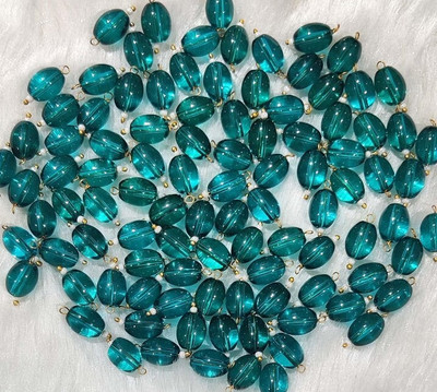 The Giftery Oval Shape Glass Hanging Beads (rama green) Embroidery Frame(Pack of 100)