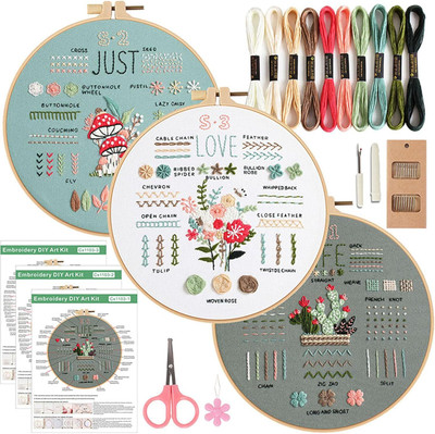 Xpandio Embroidery Starter Kit 10 Thread Colours, Instructions Guide Scissor With 3 Embroidery Hoop(Pack of 1)