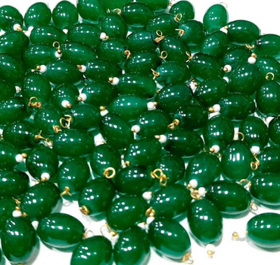 The Giftery Oval Shape Glass Hanging Beads(Dark green2) Embroidery Hoop(Pack of 100)