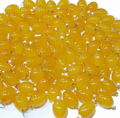 The Giftery Oval Shape Glass Hanging Beads (yellow) Embroidery Hoop(Pack of 100)