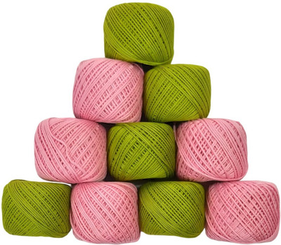 JOEJOE Embroidery Crochet Cotton Thread Yarn for Knitting Light Pink & Light Mehendi Embroidery Hoop(Pack of 10)