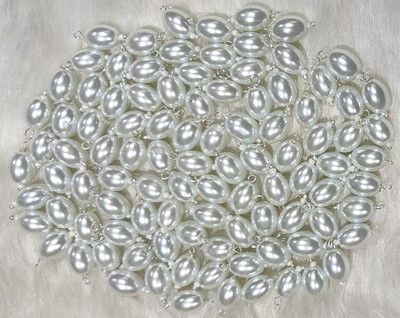 The Giftery Oval Shape Glass Hanging Beads (pearl white2024) Embroidery Hoop(Pack of 100)