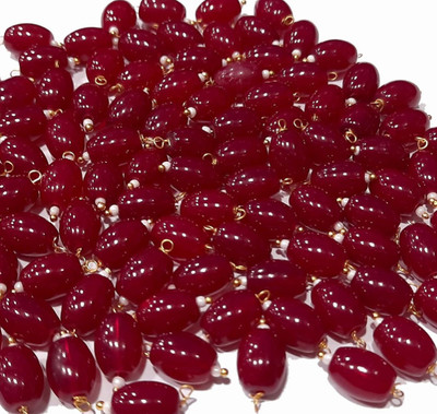 The Giftery Oval Shape Glass Hanging Beads(RUBY) Embroidery Hoop(Pack of 100)