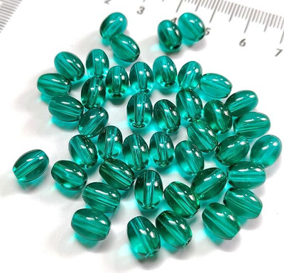 The Giftery Oval Glass Hanging Beads (Rama Green) Embroidery Hoop(Pack of 100)