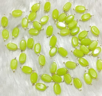 The Giftery Flat Oval Glass Hanging Beads ( Parrot Green) Embroidery Hoop(Pack of 100)