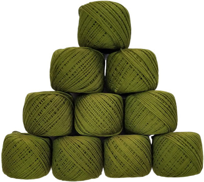 JOEJOE Embroidery Material Crochet Cotton Thread Yarn for Knitting (Mehndi Green) Embroidery Hoop(Pack of 10)
