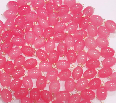 The Giftery Oval Shape Glass Hanging Beads (Carrot Pink) Embroidery Hoop(Pack of 100)