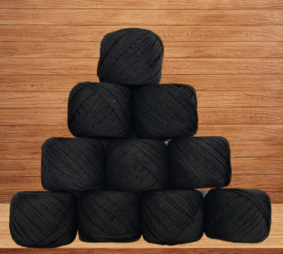 JOEJOE Embroidery Material Crochet Cotton Thread Yarn for Knitting (Black) Embroidery Hoop(Pack of 10)